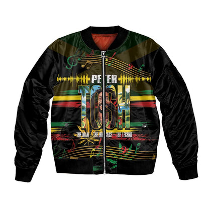 Jamaica Reggae Legend Tosh Sleeve Zip Bomber Jacket Cannabis Pattern - African Pride