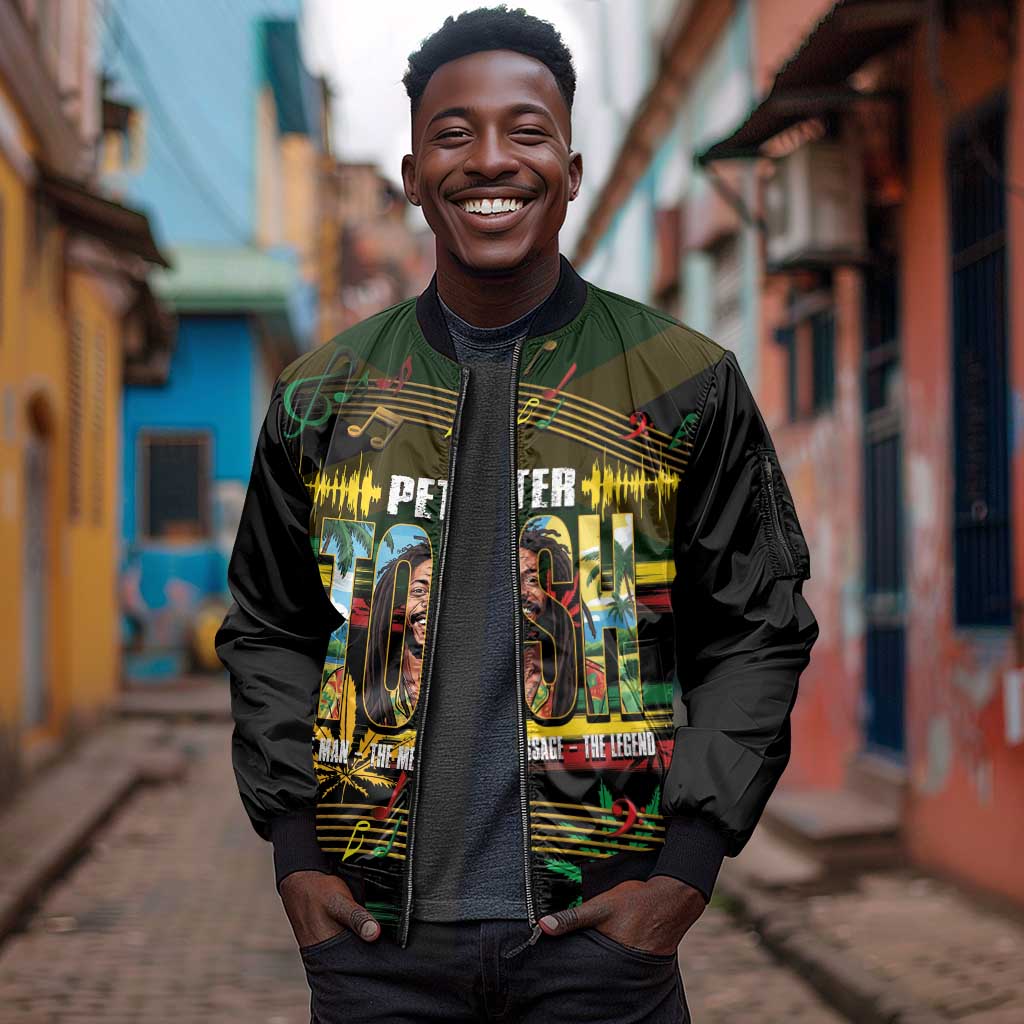 Jamaica Reggae Legend Tosh Sleeve Zip Bomber Jacket Cannabis Pattern - African Pride