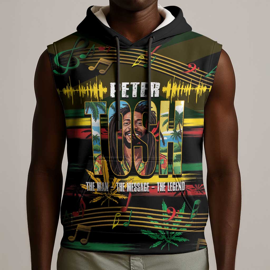 Jamaica Reggae Legend Tosh Sleeveless Hoodie Cannabis Pattern - African Pride