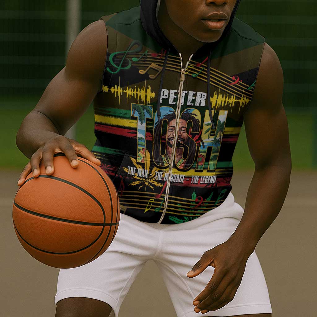 Jamaica Reggae Legend Tosh Sleeveless Zip Hoodie Cannabis Pattern - African Pride