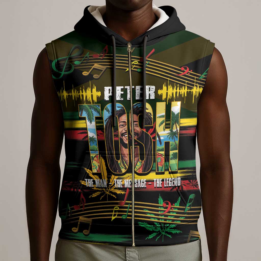 Jamaica Reggae Legend Tosh Sleeveless Zip Hoodie Cannabis Pattern - African Pride
