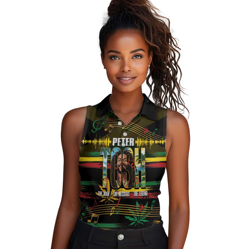 Jamaica Reggae Legend Tosh Women Sleeveless Polo Shirt Cannabis Pattern - African Pride
