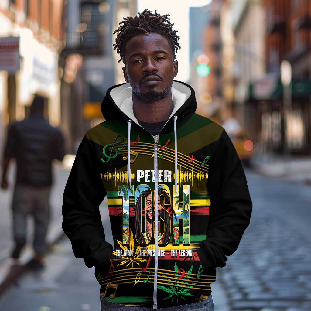 Jamaica Reggae Legend Tosh Zip Hoodie Cannabis Pattern - African Pride