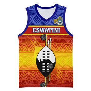 Personalised Eswatini Independence Day Basketball Jersey Swaziland Nguni Shield Gradient African Pattern - African Pride
