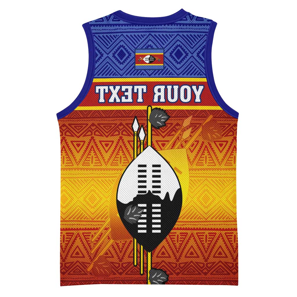 Personalised Eswatini Independence Day Basketball Jersey Swaziland Nguni Shield Gradient African Pattern - African Pride
