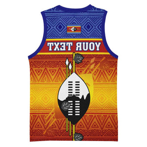 Personalised Eswatini Independence Day Basketball Jersey Swaziland Nguni Shield Gradient African Pattern - African Pride