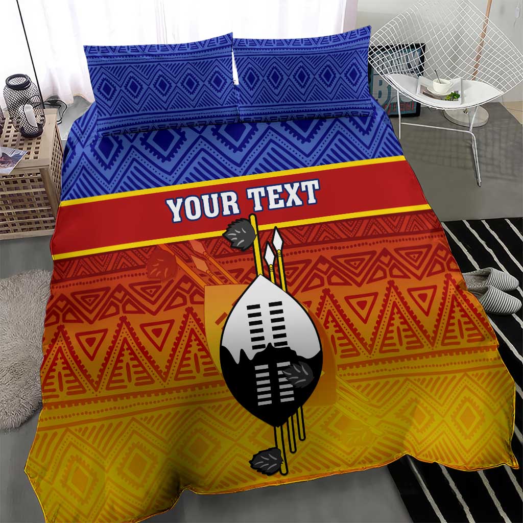 Personalised Eswatini Independence Day Bedding Set Swaziland Nguni Shield Gradient African Pattern
