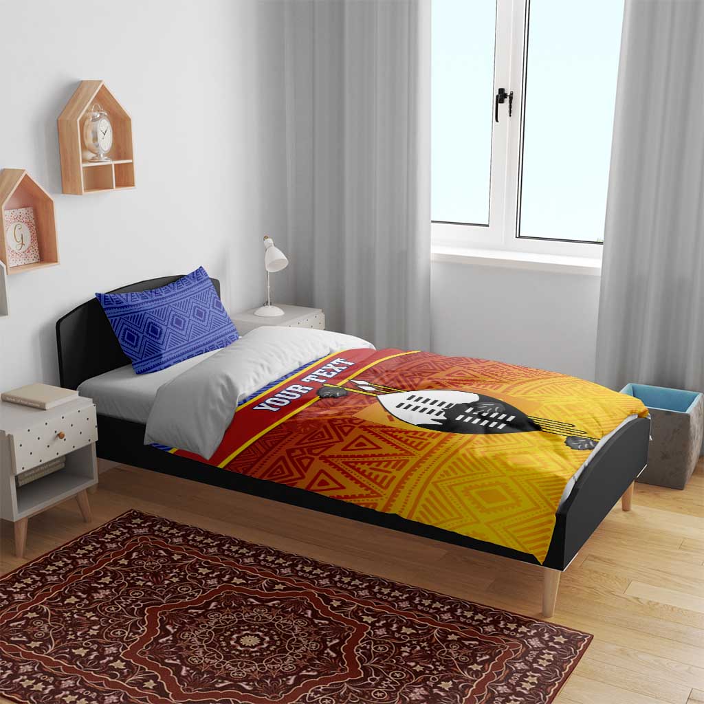 Personalised Eswatini Independence Day Bedding Set Swaziland Nguni Shield Gradient African Pattern