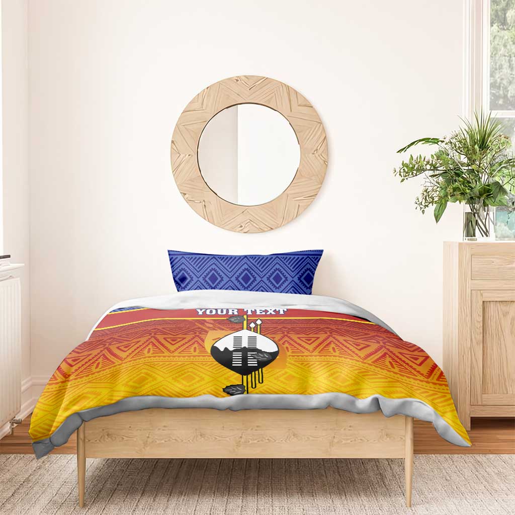 Personalised Eswatini Independence Day Bedding Set Swaziland Nguni Shield Gradient African Pattern