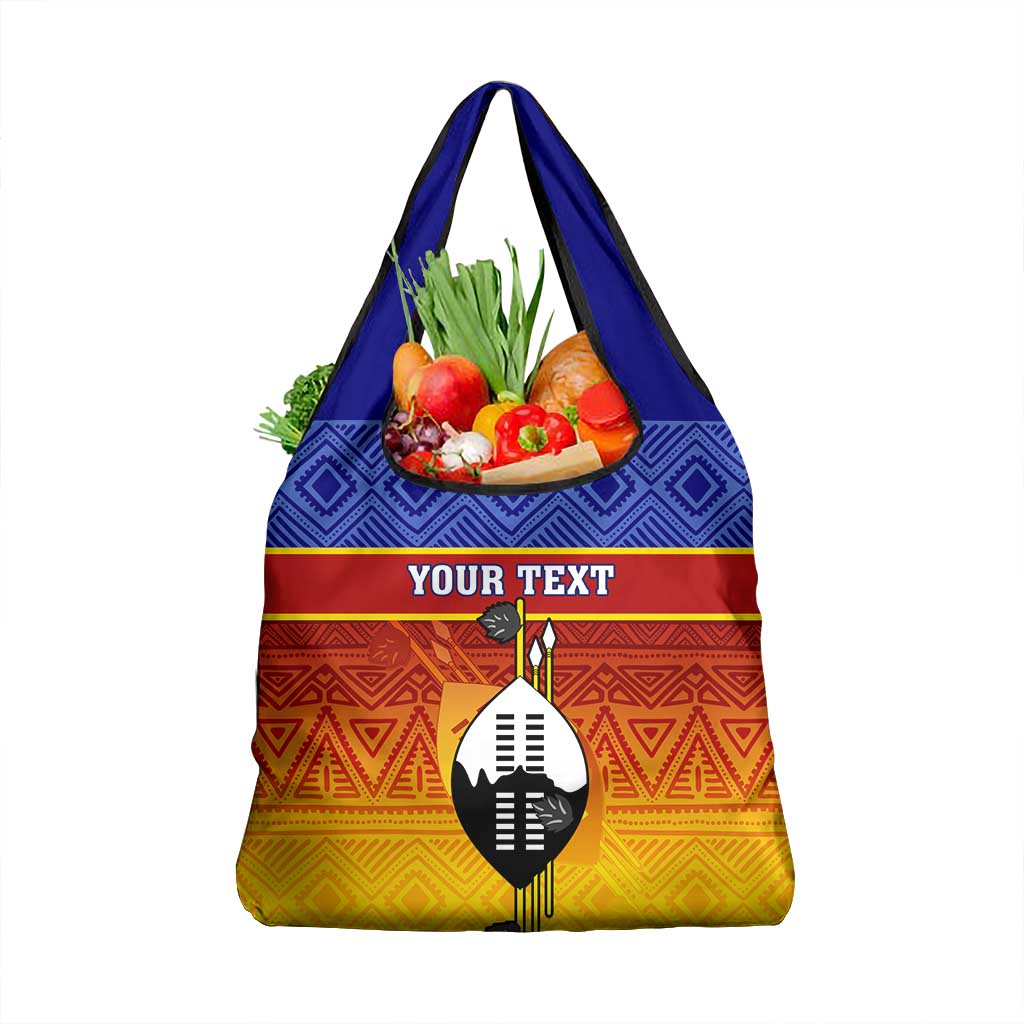 Personalised Eswatini Independence Day Grocery Bag Swaziland Nguni Shield Gradient African Pattern