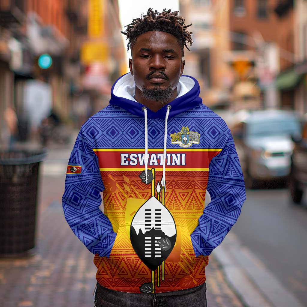 Personalised Eswatini Independence Day Hoodie Swaziland Nguni Shield Gradient African Pattern