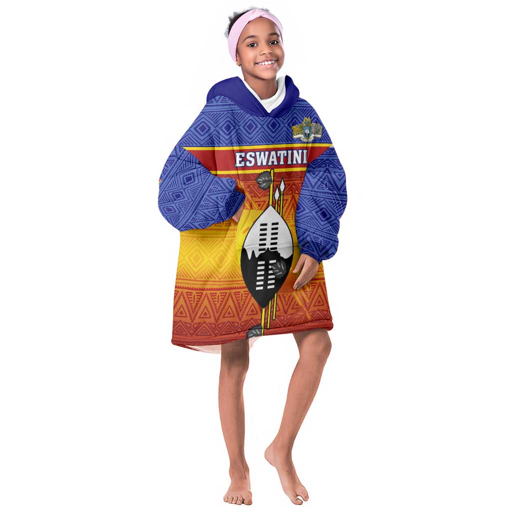 Personalised Eswatini Independence Day KId Wearable Blanket Hoodie Swaziland Nguni Shield Gradient African Pattern