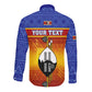 Personalised Eswatini Independence Day Long Sleeve Button Shirt Swaziland Nguni Shield Gradient African Pattern