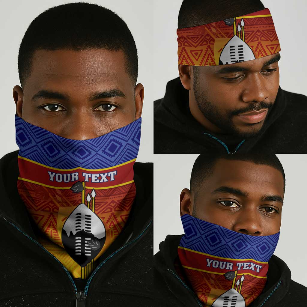 Personalised Eswatini Independence Day Neck Gaiter Swaziland Nguni Shield Gradient African Pattern LT14