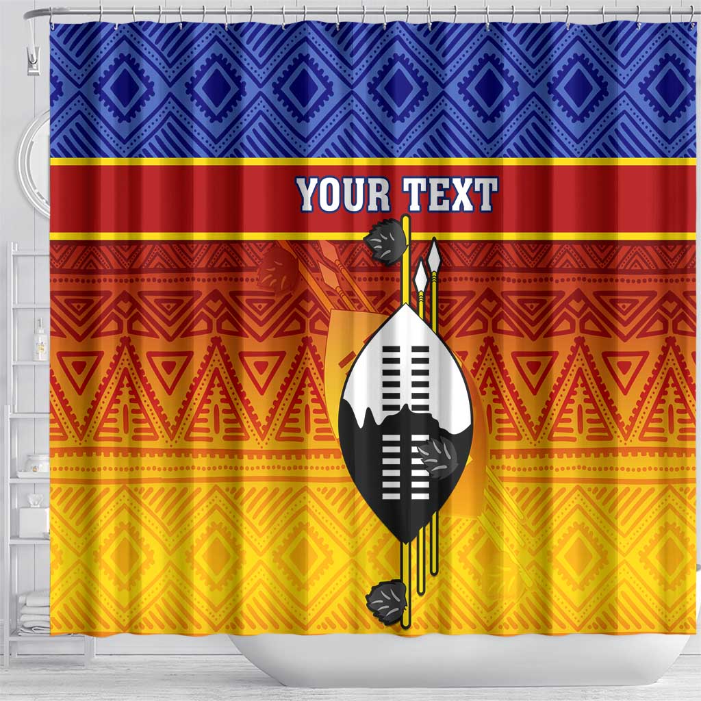 Personalised Eswatini Independence Day Shower Curtain Swaziland Nguni Shield Gradient African Pattern