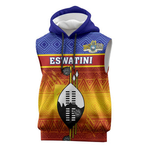Personalised Eswatini Independence Day Sleeveless Hoodie Swaziland Nguni Shield Gradient African Pattern - African Pride