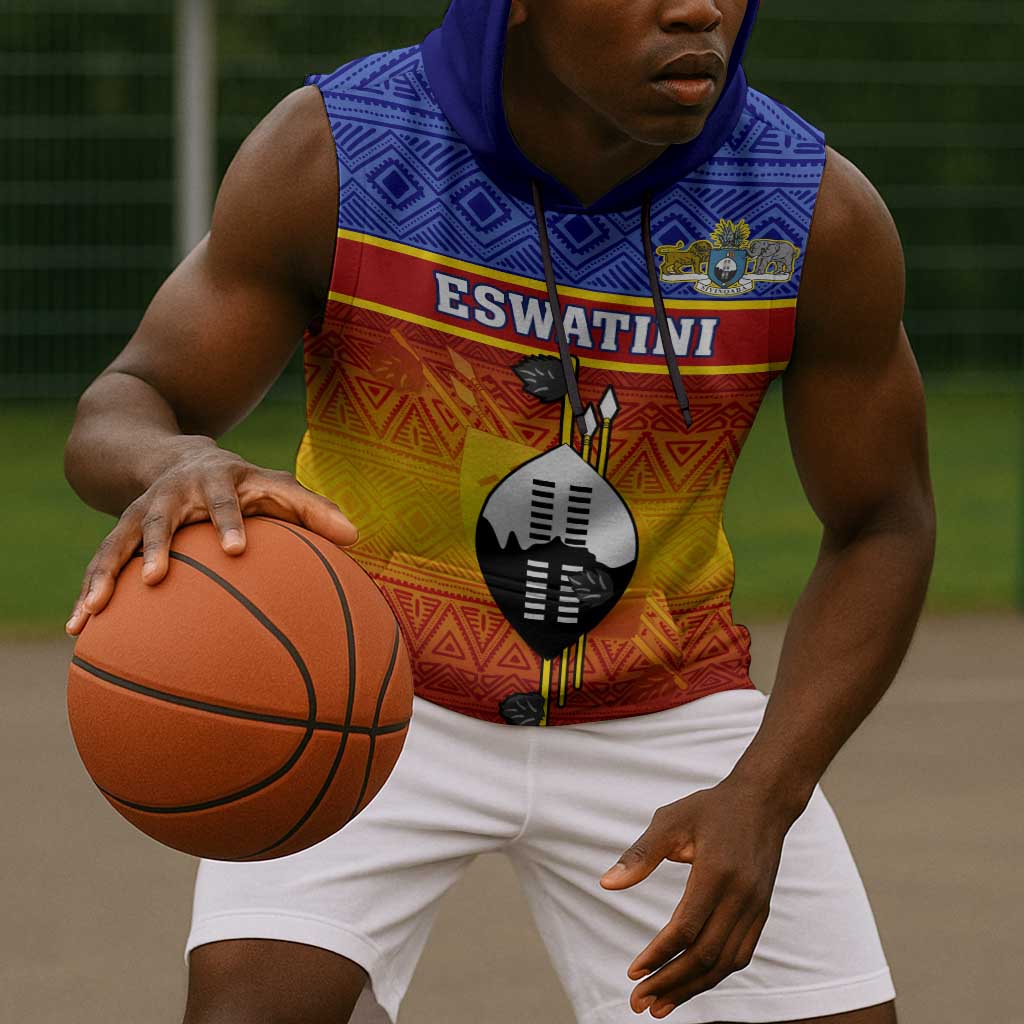 Personalised Eswatini Independence Day Sleeveless Hoodie Swaziland Nguni Shield Gradient African Pattern - African Pride