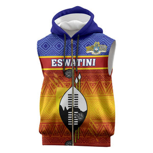 Personalised Eswatini Independence Day Sleeveless Zip Hoodie Swaziland Nguni Shield Gradient African Pattern - African Pride