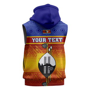 Personalised Eswatini Independence Day Sleeveless Zip Hoodie Swaziland Nguni Shield Gradient African Pattern - African Pride