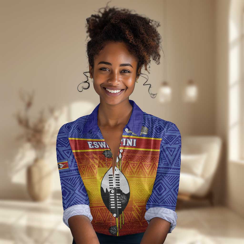Personalised Eswatini Independence Day Women Casual Shirt Swaziland Nguni Shield Gradient African Pattern LT14