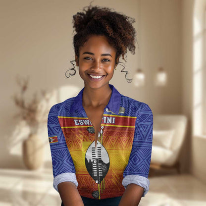 Personalised Eswatini Independence Day Women Casual Shirt Swaziland Nguni Shield Gradient African Pattern LT14