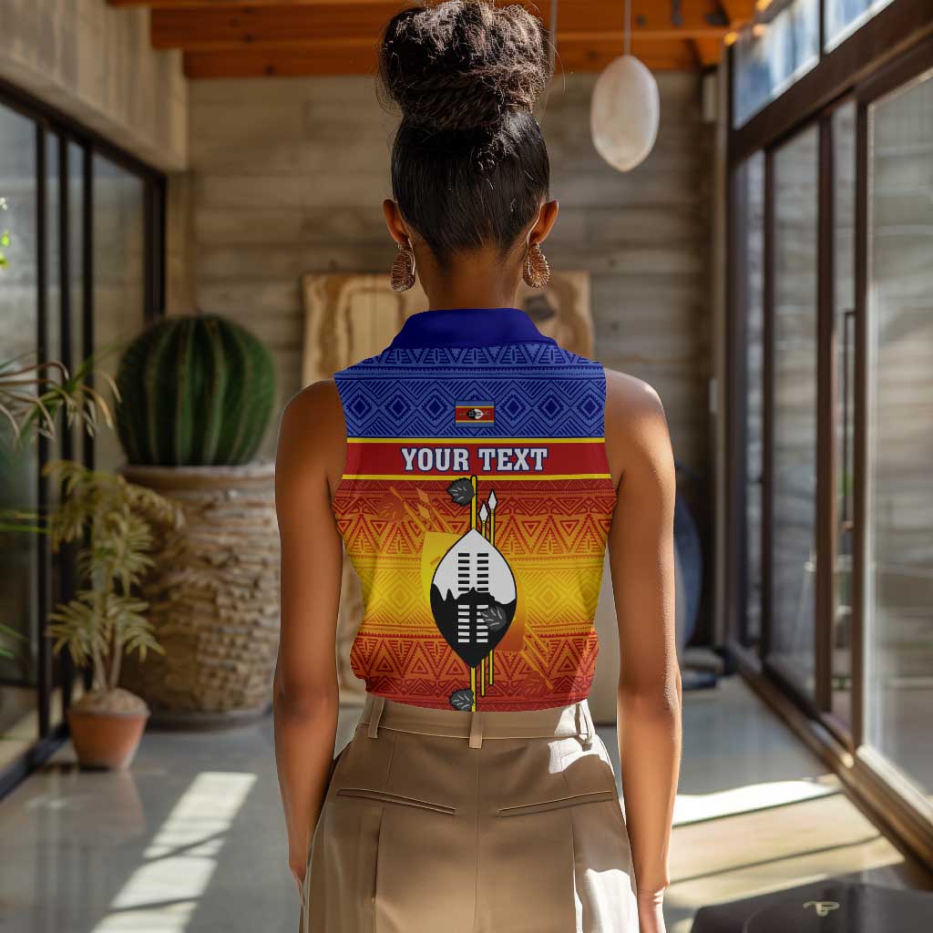 Personalised Eswatini Independence Day Women Sleeveless Polo Shirt Swaziland Nguni Shield Gradient African Pattern