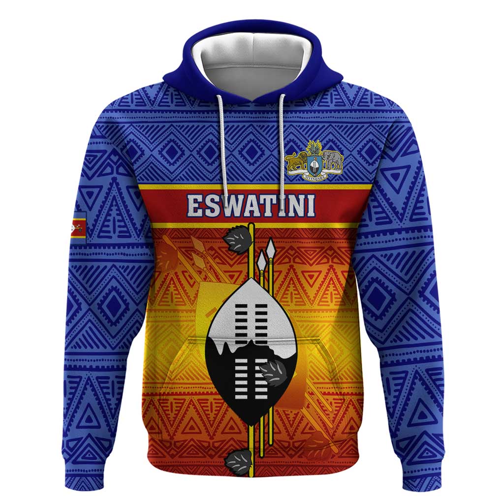 Personalised Eswatini Independence Day Zip Hoodie Swaziland Nguni Shield Gradient African Pattern