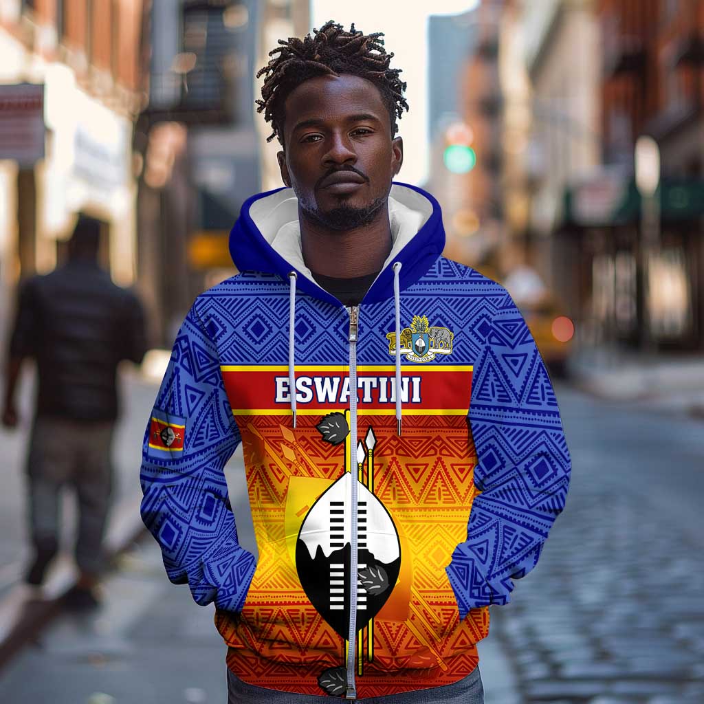 Personalised Eswatini Independence Day Zip Hoodie Swaziland Nguni Shield Gradient African Pattern
