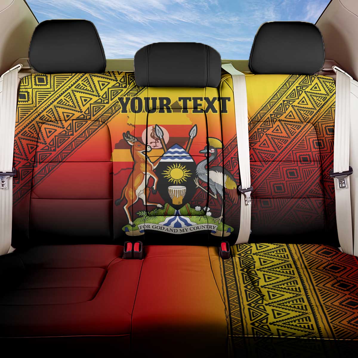 Personalised Uganda Independence Day Back Car Seat Cover Jamhuri ya Uganda Coat Of Arms