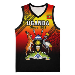 Personalised Uganda Independence Day Basketball Jersey Jamhuri ya Uganda Coat Of Arms - African Pride