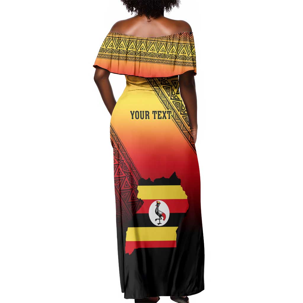 Personalised Uganda Independence Day Off Shoulder Maxi Dress Jamhuri ya Uganda Coat Of Arms