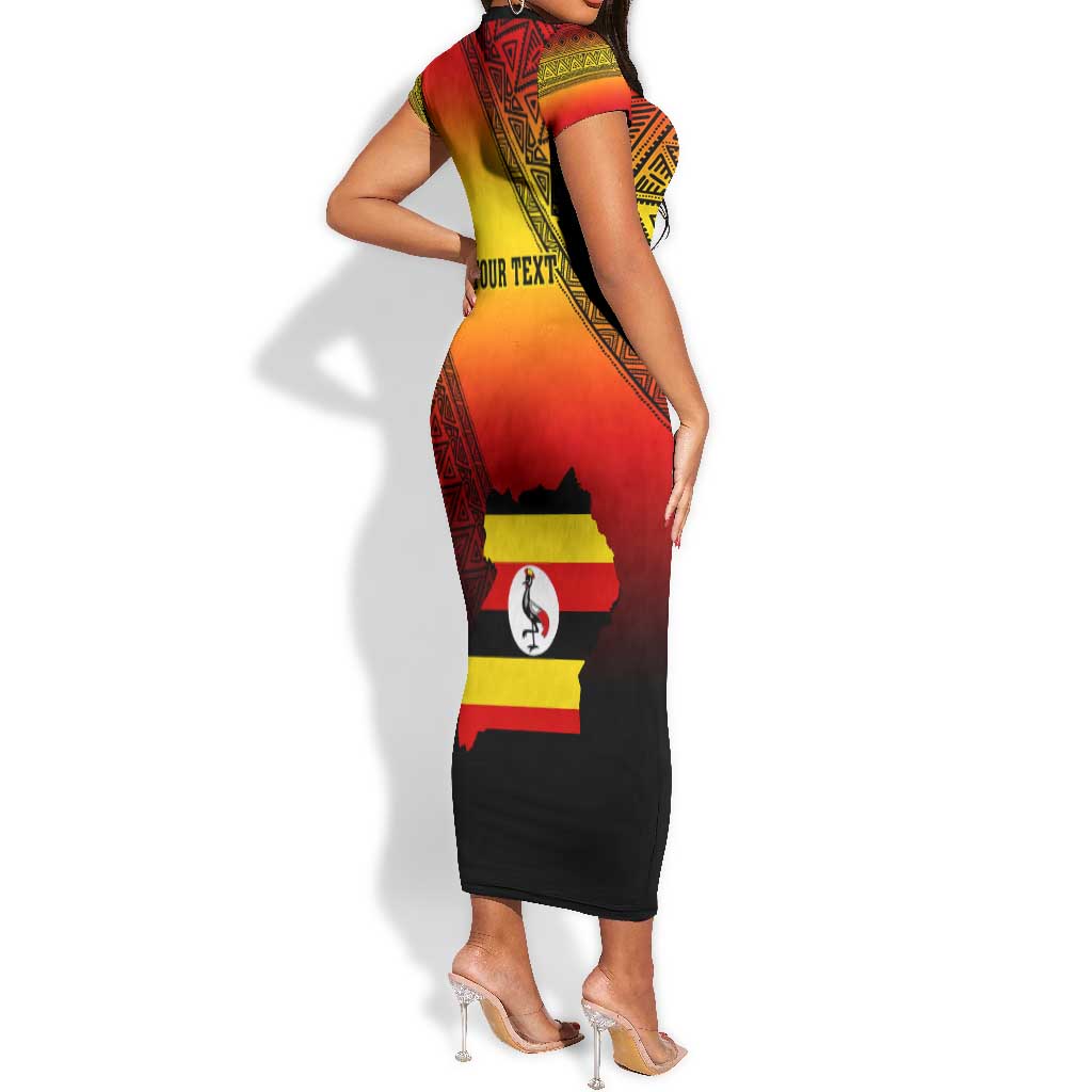 Personalised Uganda Independence Day Short Sleeve Bodycon Dress Jamhuri ya Uganda Coat Of Arms LT14