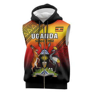 Personalised Uganda Independence Day Sleeveless Zip Hoodie Jamhuri ya Uganda Coat Of Arms - African Pride