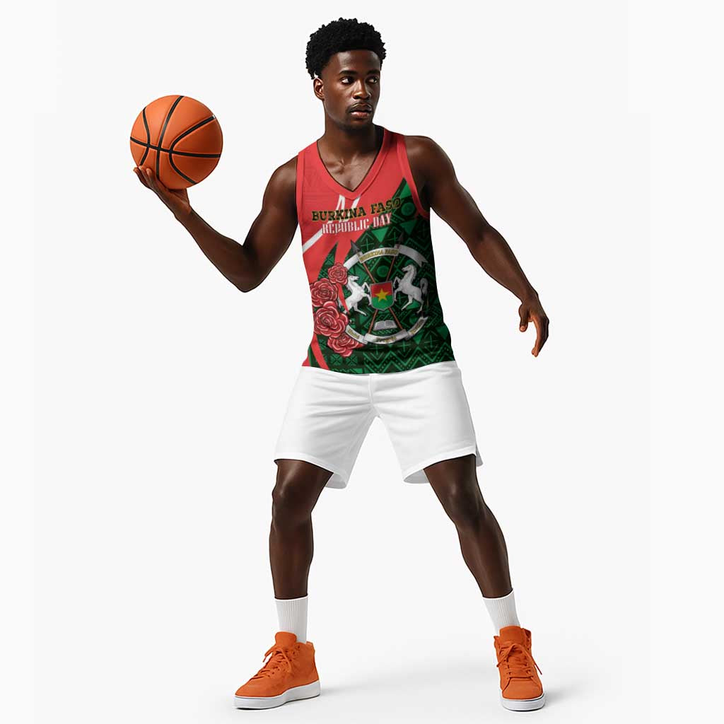 Personalized Burkina Faso Republic Day Basketball Jersey Bogolan Mudcloth - Coat Of Arms Design - African Pride