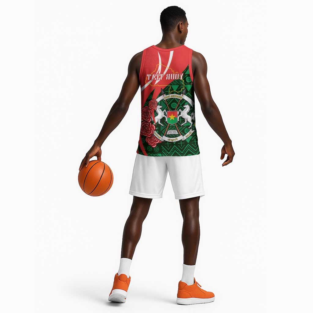 Personalized Burkina Faso Republic Day Basketball Jersey Bogolan Mudcloth - Coat Of Arms Design - African Pride