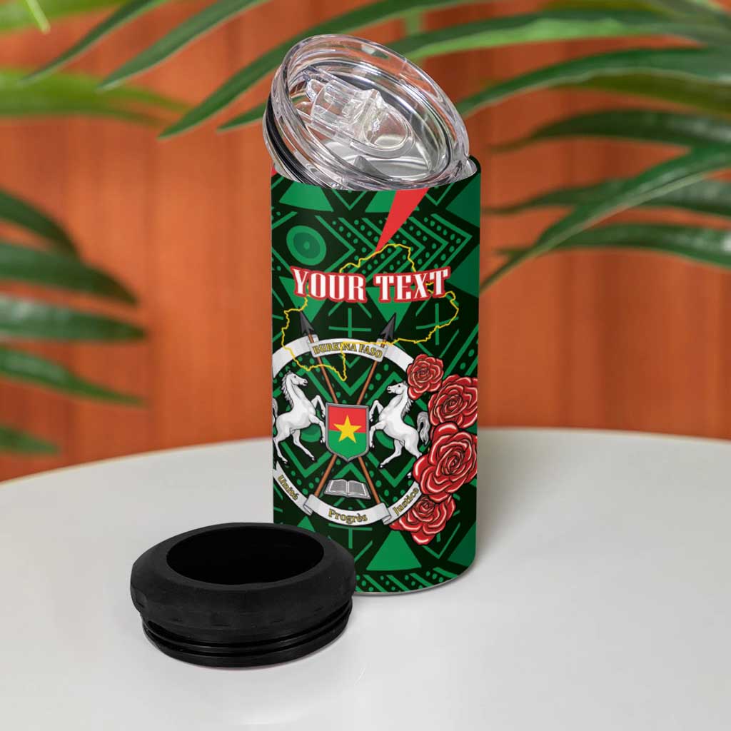 Personalized Burkina Faso Republic Day 4 in 1 Can Cooler Tumbler Bogolan Mudcloth - Coat Of Arms Design