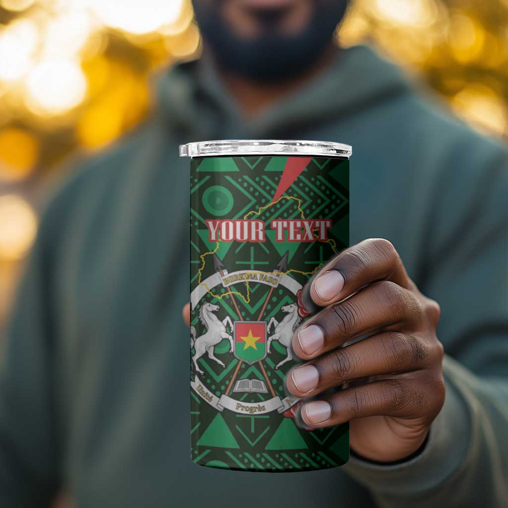 Personalized Burkina Faso Republic Day 4 in 1 Can Cooler Tumbler Bogolan Mudcloth - Coat Of Arms Design