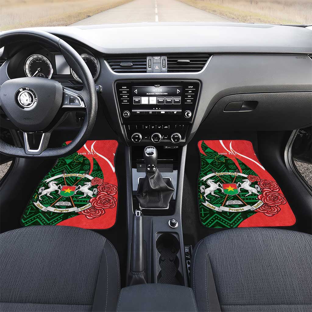 Personalized Burkina Faso Republic Day Car Mats Bogolan Mudcloth - Coat Of Arms Design
