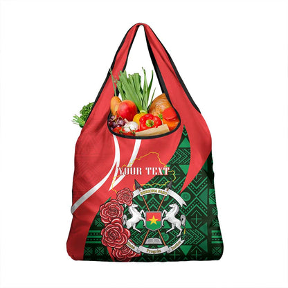 Personalized Burkina Faso Republic Day Grocery Bag Bogolan Mudcloth - Coat Of Arms Design