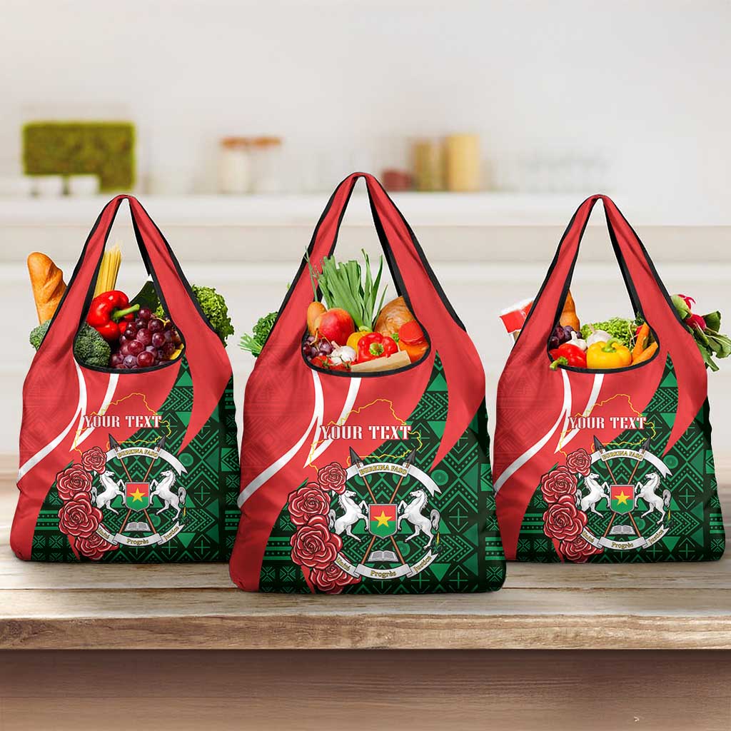 Personalized Burkina Faso Republic Day Grocery Bag Bogolan Mudcloth - Coat Of Arms Design
