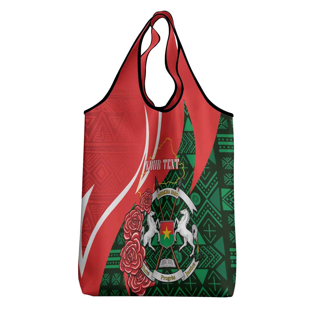 Personalized Burkina Faso Republic Day Grocery Bag Bogolan Mudcloth - Coat Of Arms Design
