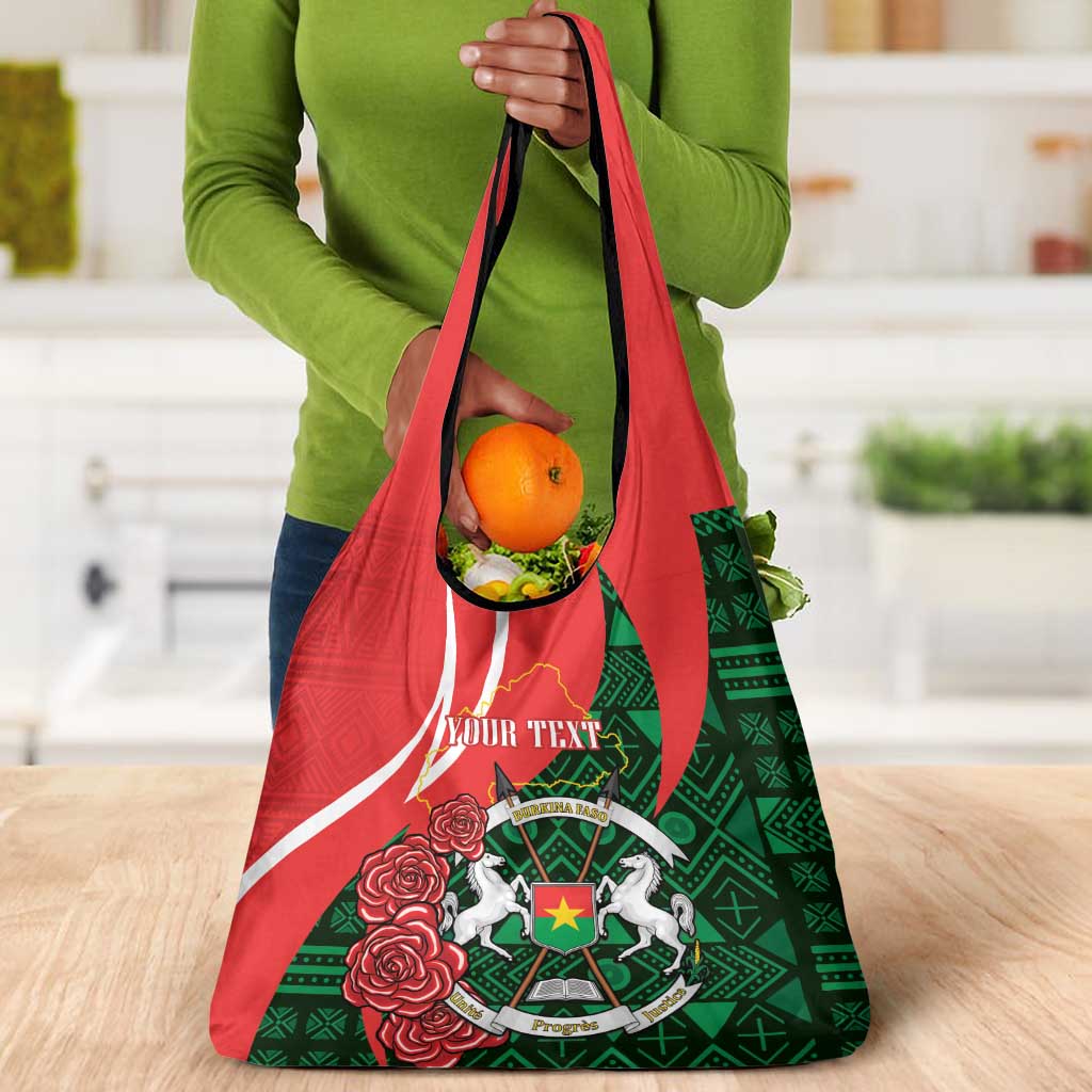Personalized Burkina Faso Republic Day Grocery Bag Bogolan Mudcloth - Coat Of Arms Design