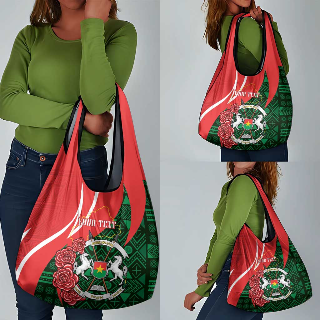 Personalized Burkina Faso Republic Day Grocery Bag Bogolan Mudcloth - Coat Of Arms Design
