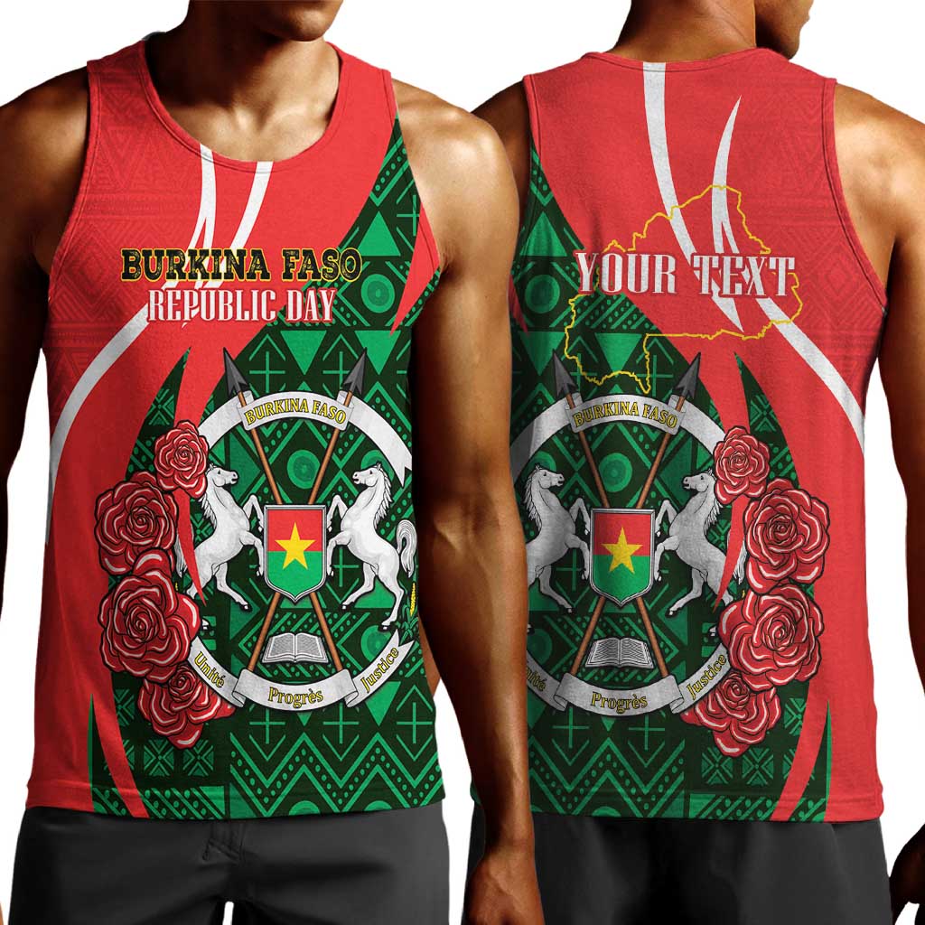 Personalized Burkina Faso Republic Day Men Tank Top Bogolan Mudcloth - Coat Of Arms Design