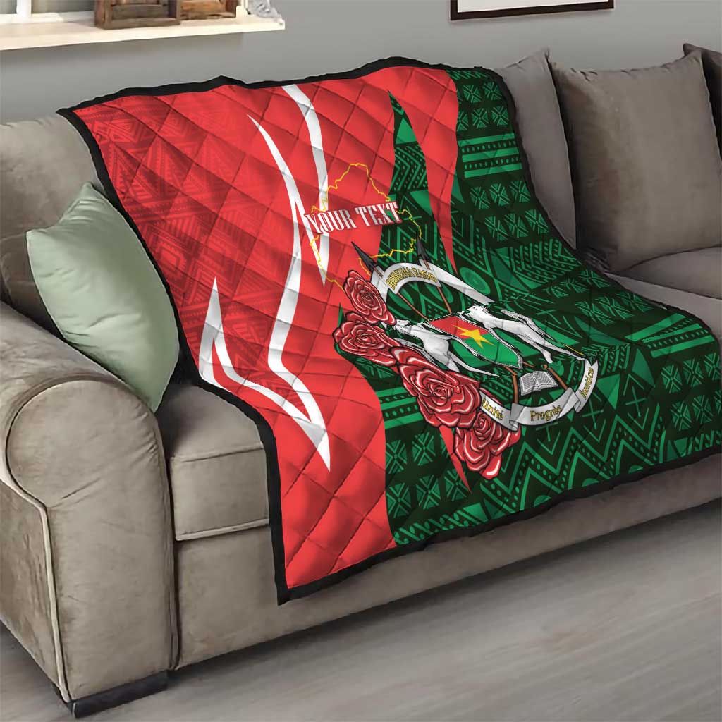 Personalized Burkina Faso Republic Day Quilt Bogolan Mudcloth - Coat Of Arms Design
