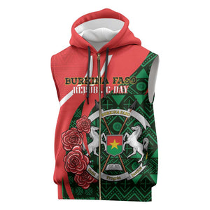 Personalized Burkina Faso Republic Day Sleeveless Zip Hoodie Bogolan Mudcloth - Coat Of Arms Design - African Pride