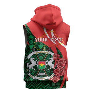 Personalized Burkina Faso Republic Day Sleeveless Zip Hoodie Bogolan Mudcloth - Coat Of Arms Design - African Pride