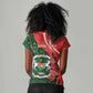 Personalized Burkina Faso Republic Day Women V-Neck T-Shirt Bogolan Mudcloth - Coat Of Arms Design