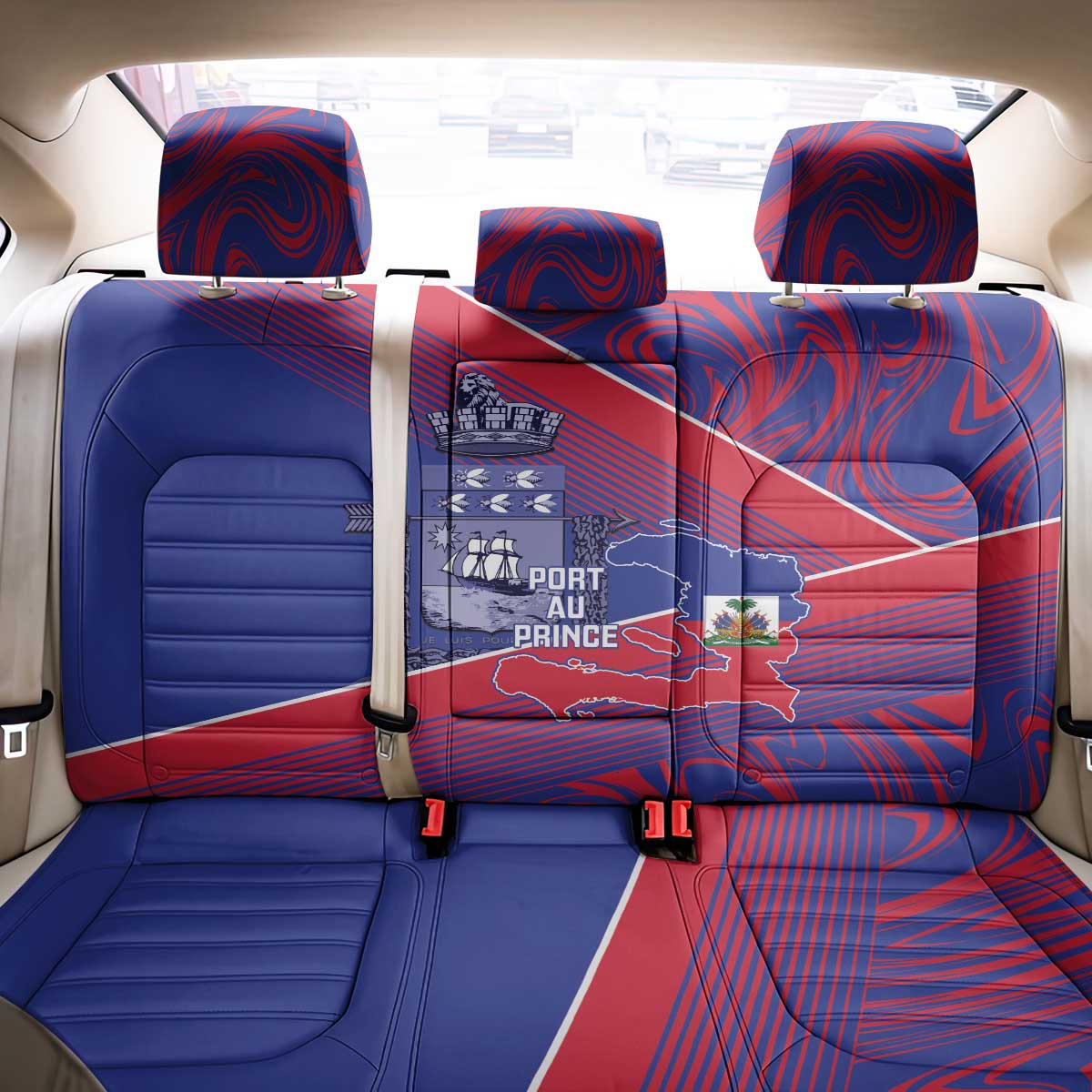 Port-au-Prince Afro-Haitians Back Car Seat Cover Ayiti Map Pòtoprens Flag Color - African Pride