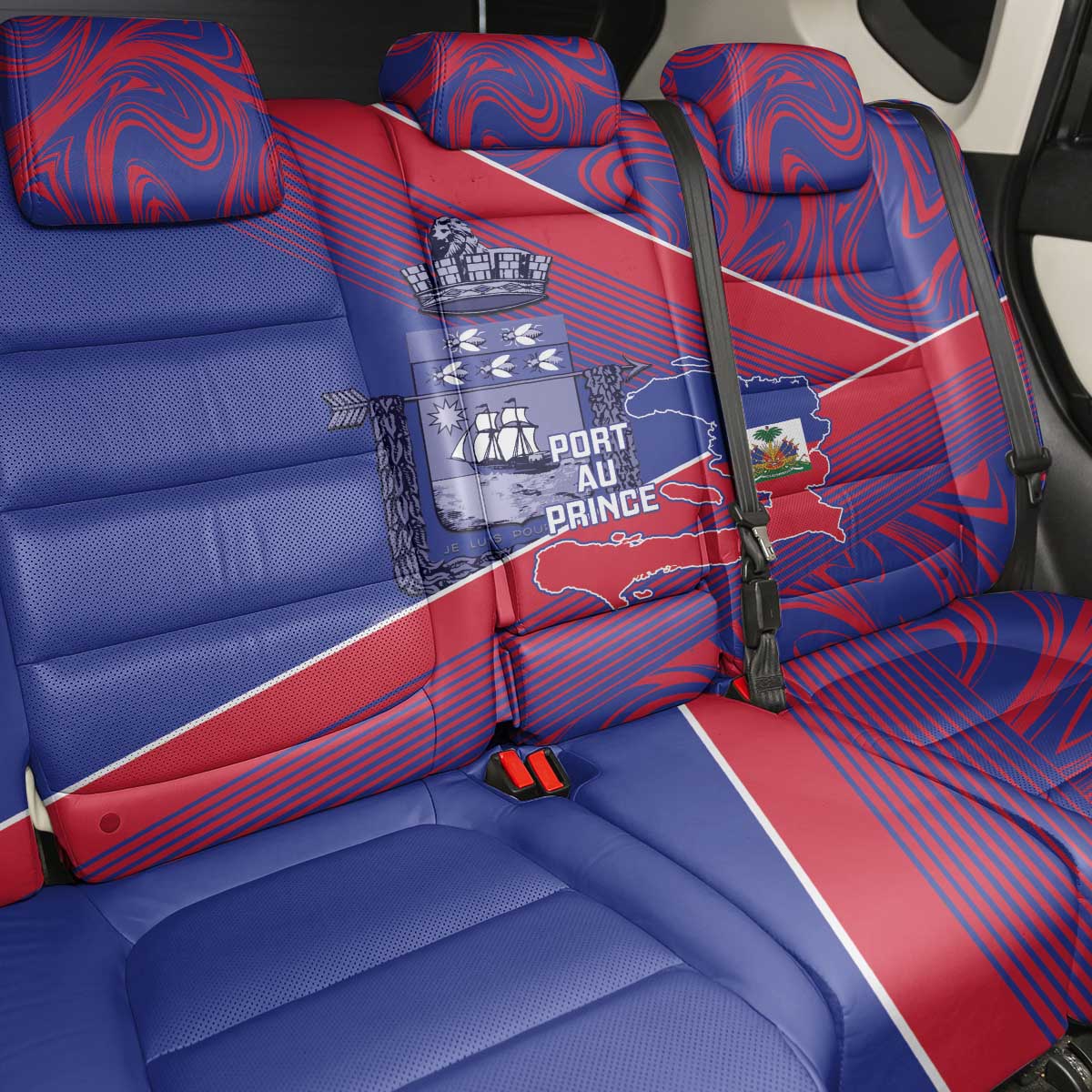 Port-au-Prince Afro-Haitians Back Car Seat Cover Ayiti Map Pòtoprens Flag Color - African Pride